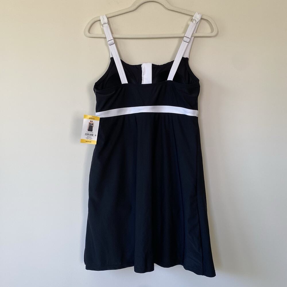 NWT Lands End Swim Dress Black And White One Piece Swimsuit Zip Front SZ M 10-12 - Picture 13 of 13